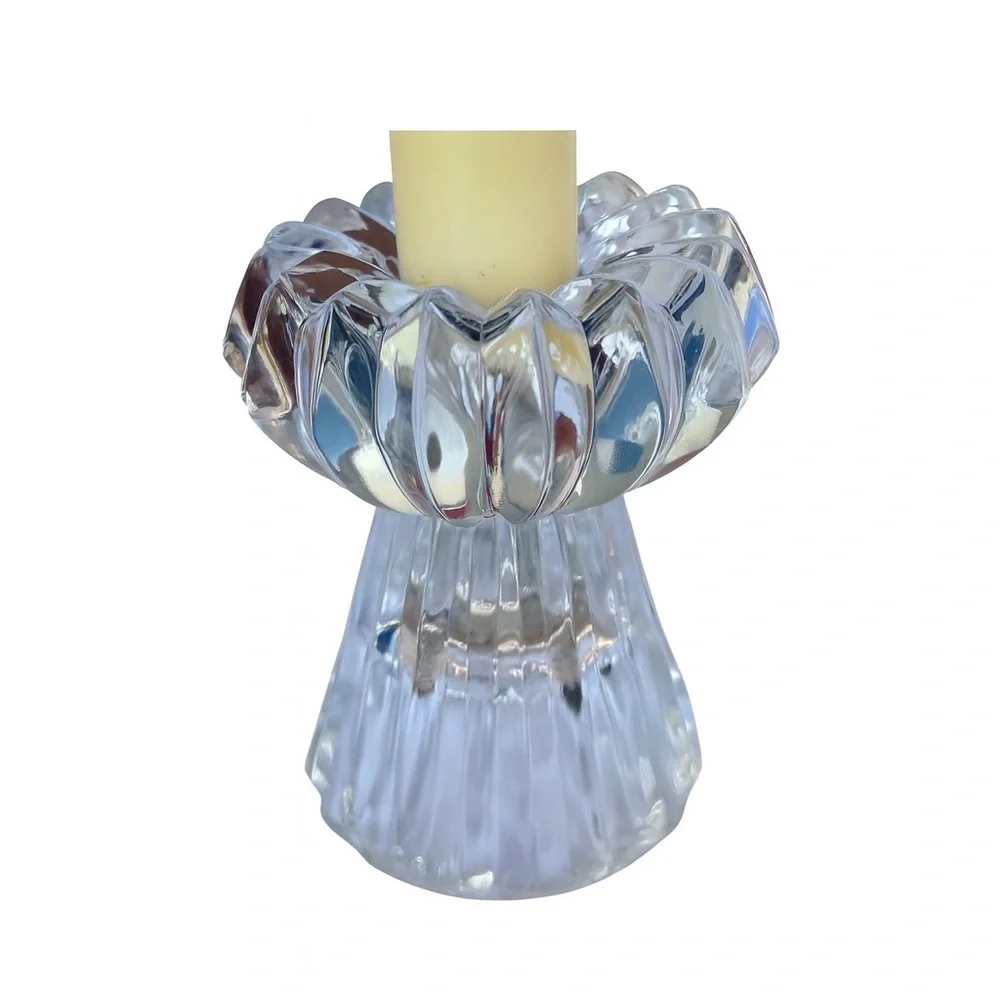 Vtg Glass Candle Holder Reversible Bud Vase Toothpick Holder Clear Ribbed 4